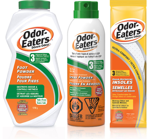 Semelles détruisant les odeurs ultra-confort de Odor-Eaters, Poudre en aérosol de Odor-Eaters, Poudre pour pieds de Odor-Eaters